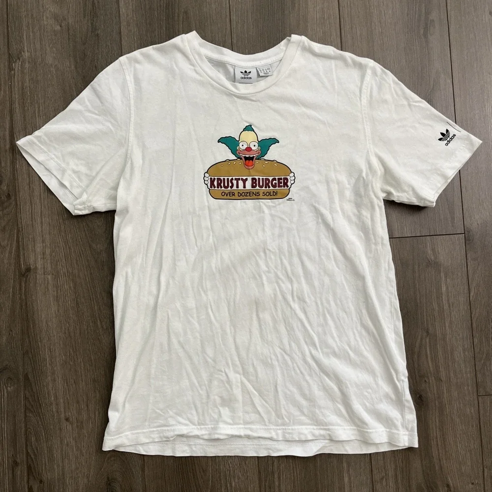 The Simpsons Adidas Short Sleeve Shirt Mens M Graphic White 100% Cotton